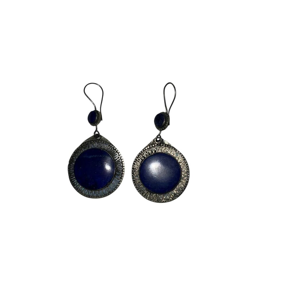 Iris Apfel & Bajalia Lapis Lazuli Earrings Tribal Blue Gemstone Boho Statement